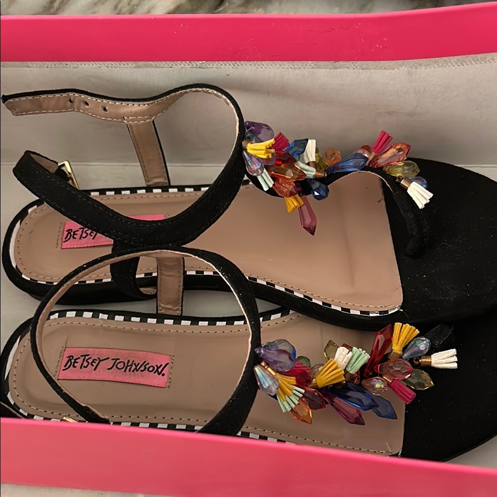 Betsey Johnson Black Sandals with Colorful Embellishments - Picture 2 of 4